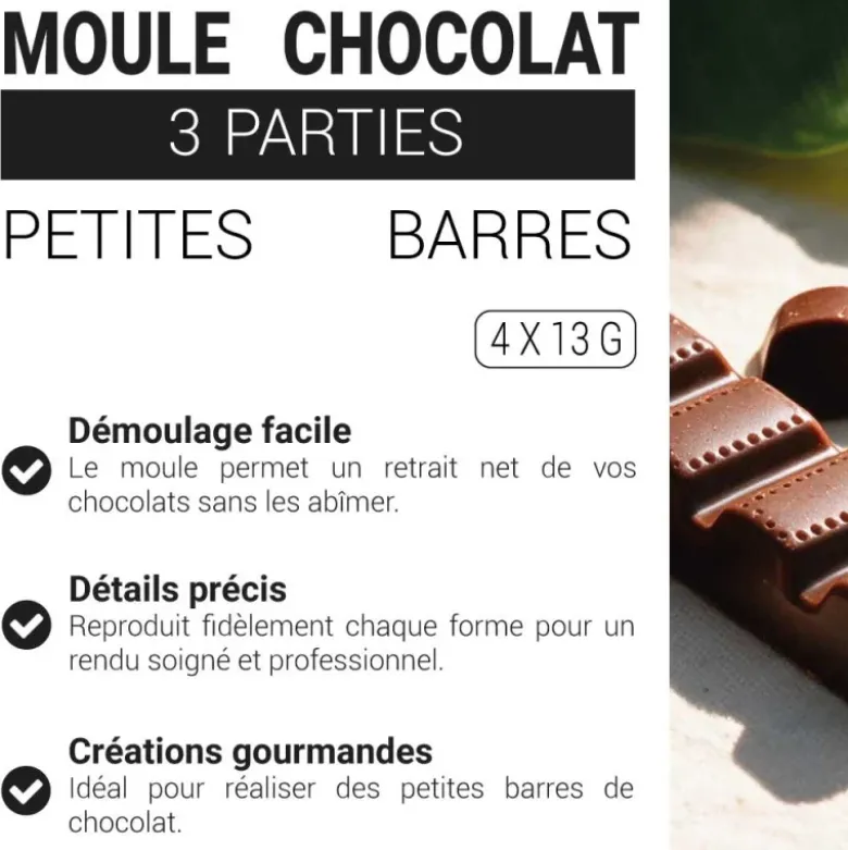 Moule chocolat en 3 parties petites barres
