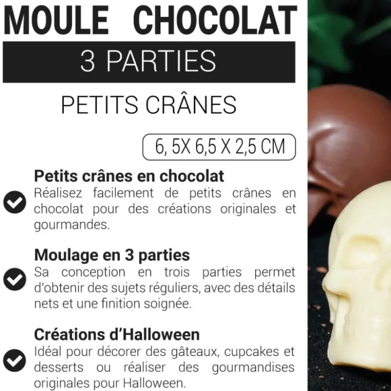 Moule chocolat en 3 parties petits crânes