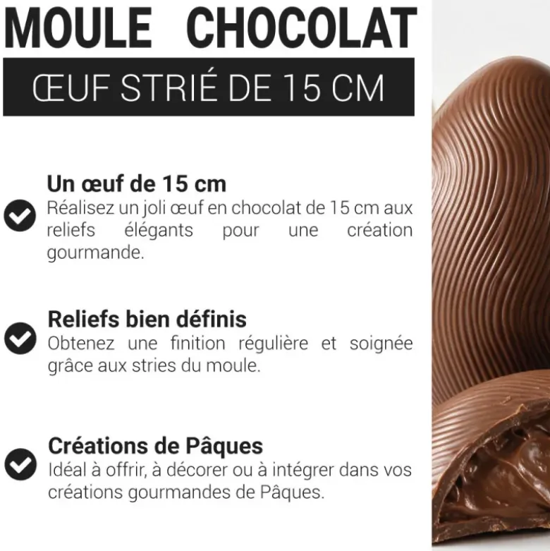 Moule chocolat oeuf strié 15 cm Patisdécor