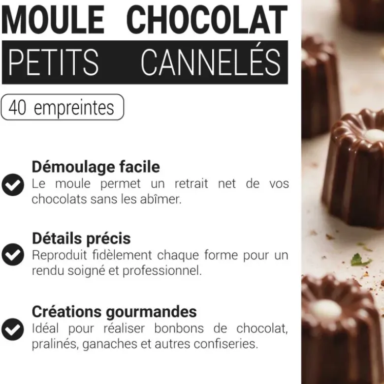 Moule chocolat petits cannelés - 40 empreintes