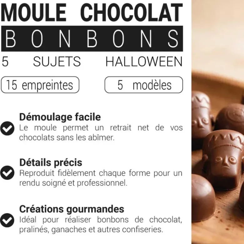 Moule chocolat 5 sujets d'Halloween assortis