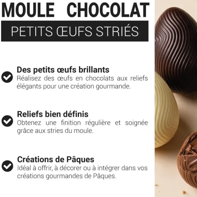 Moule chocolat œufs striés 6,5 cm Patisdécor