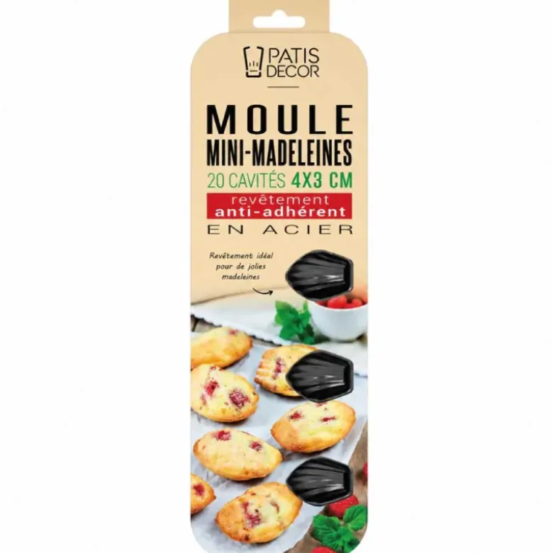 Moule 20 mini-madeleines en acier antiadhérent sans PFAS 4x3cm