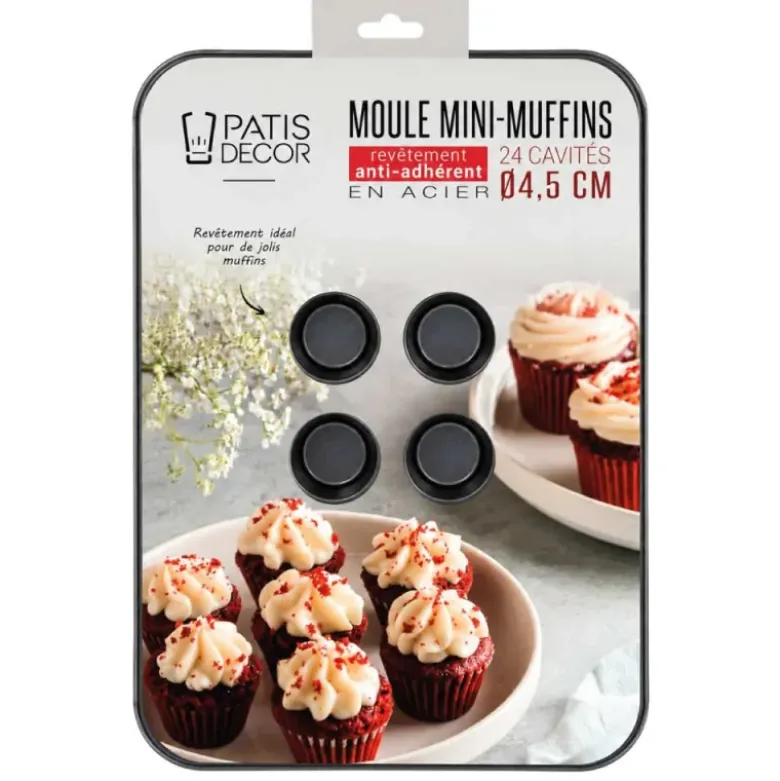 Moule 24 mini-muffins en acier antiadhérent sans PFAS Ø4,5cm
