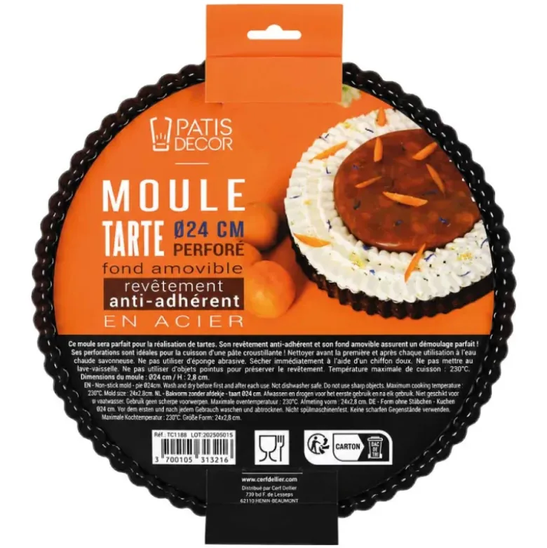 Moule à tarte perforé à fond amovible en acier antiadhérent sans PFAS