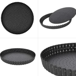 Moule à tarte perforé à fond amovible en acier antiadhérent sans PFAS