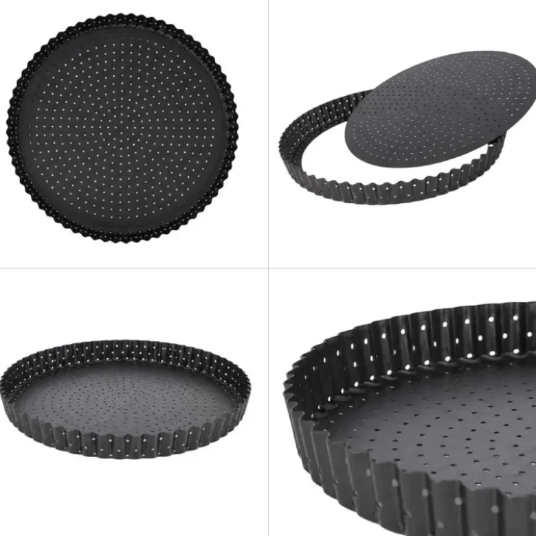 Moule à tarte perforé à fond amovible en acier antiadhérent sans PFAS