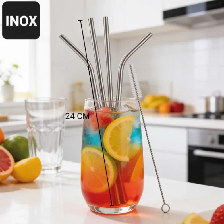 Paille en inox avec goupillon (x4)