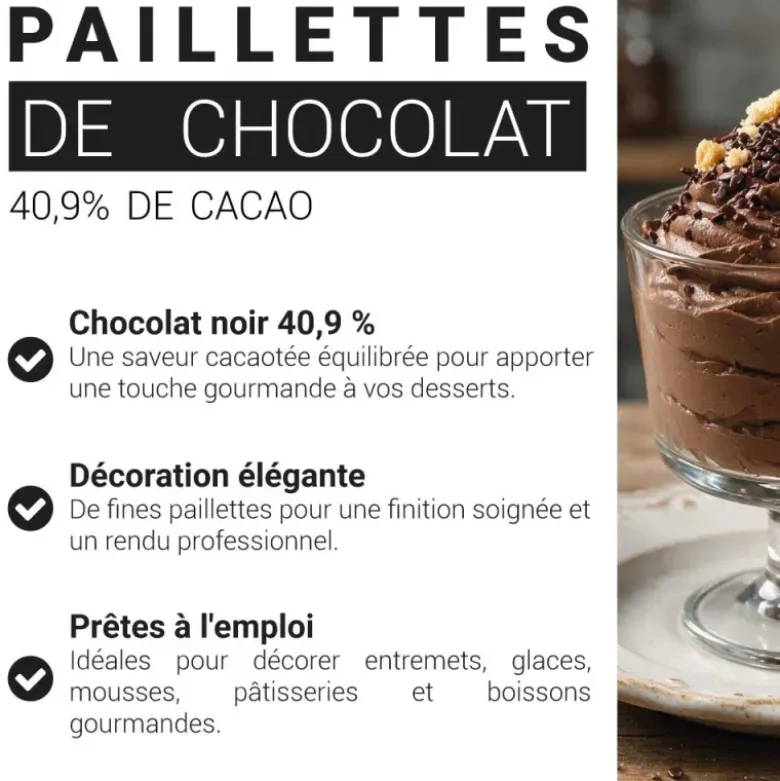 Paillettes de chocolat - 40,9% de cacao - 250g