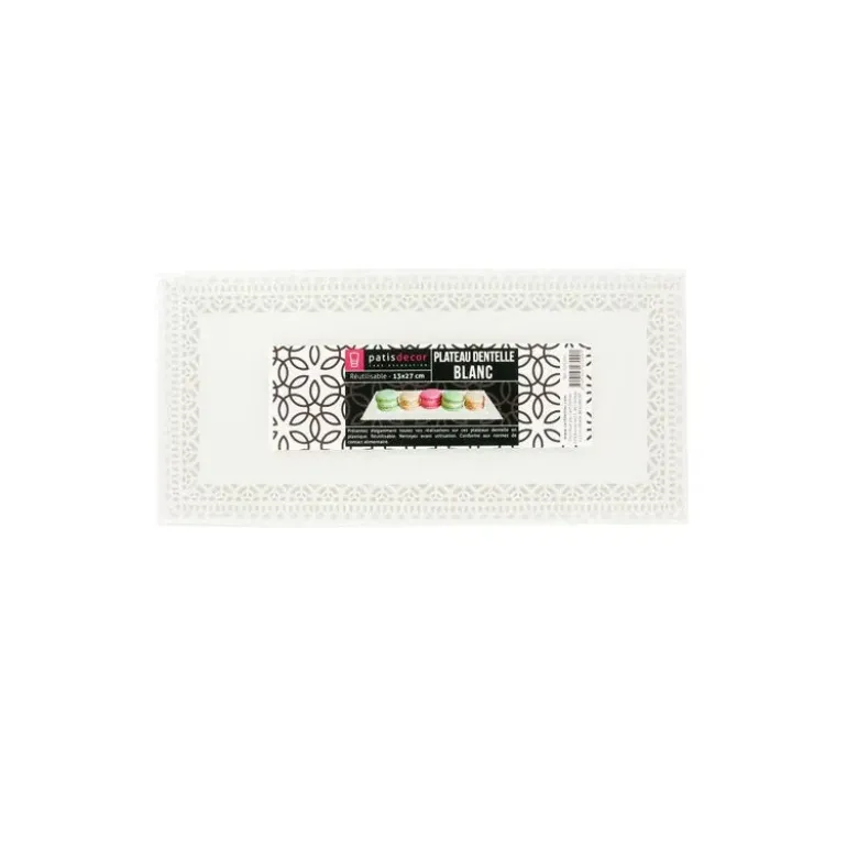 Plateau dentelle rectangulaire blanc