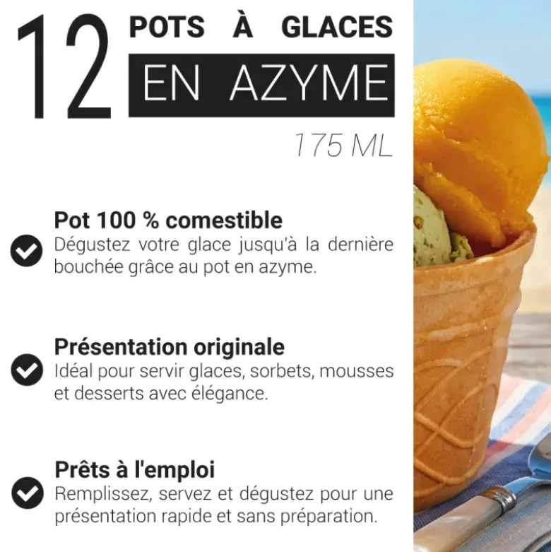 12 pots à glaces en azyme 175 ml