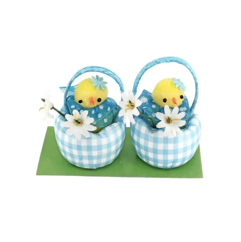 Poussins dans un panier vichy (x2)