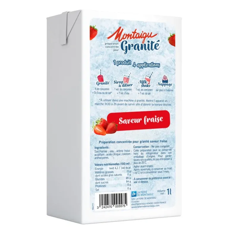 Préparation concentrée pour granité - saveur fraise - 1 l