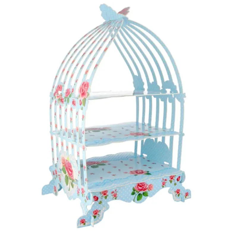 Présentoir cage à oiseaux bleu