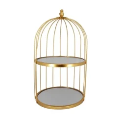Présentoir cage à oiseaux doré 2 étages Patisdécor 25 cm