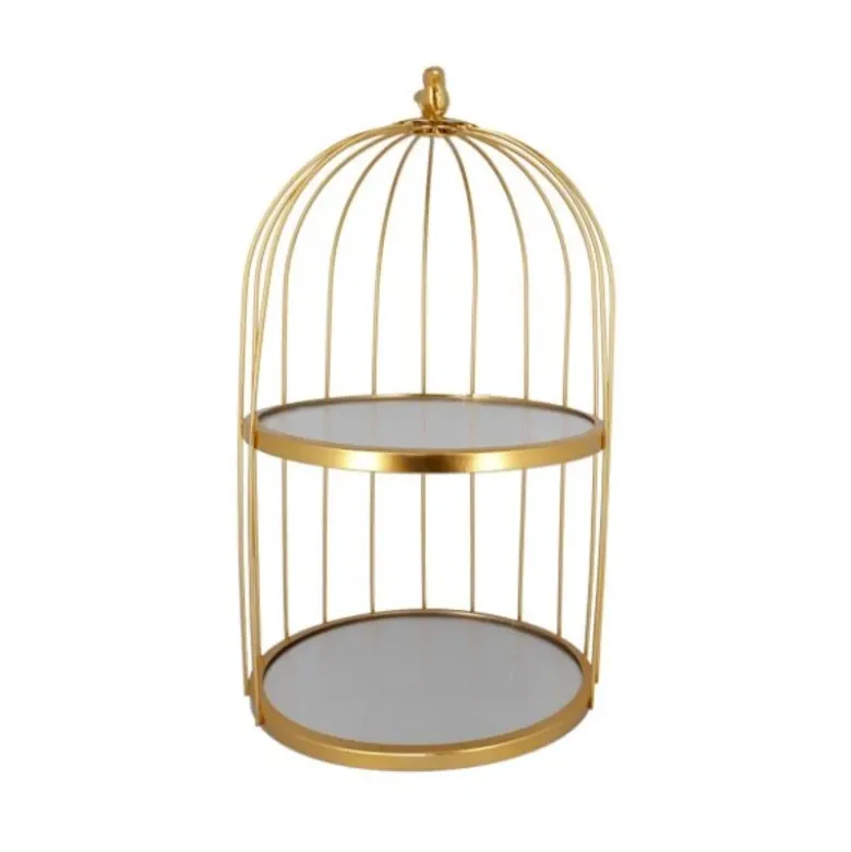 Présentoir cage à oiseaux doré 2 étages Patisdécor 25 cm