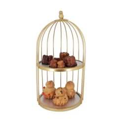 Présentoir cage à oiseaux doré 2 étages 20 cm