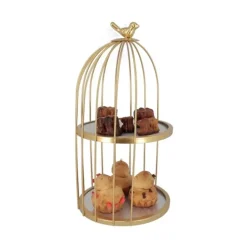 Présentoir cage à oiseaux doré 2 étages 20 cm