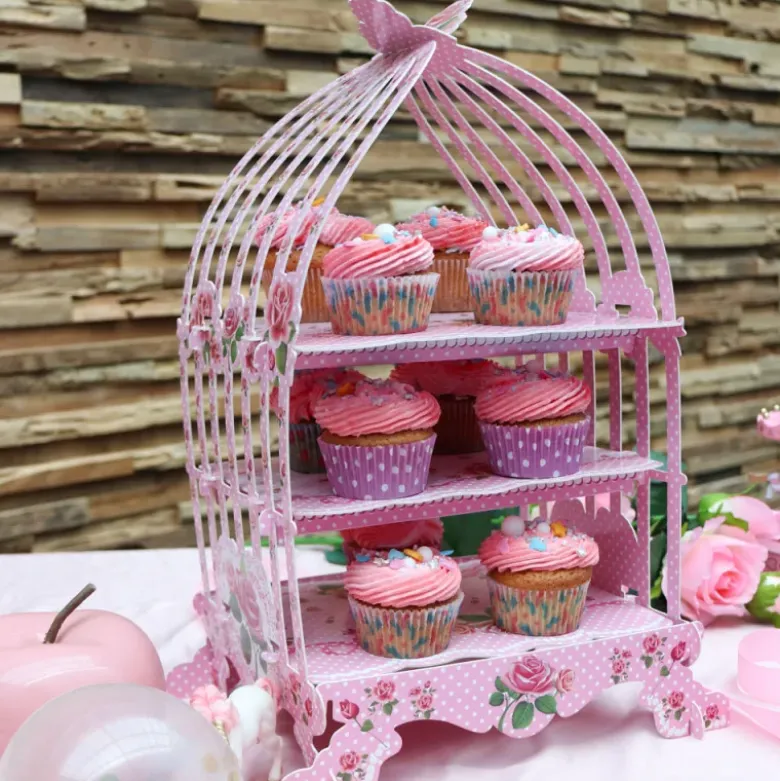 Présentoir cage à oiseaux rose