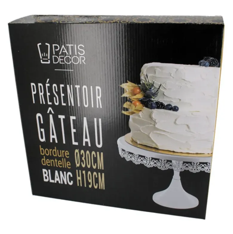 Présentoir gâteau blanc broderie Ø 30 cm