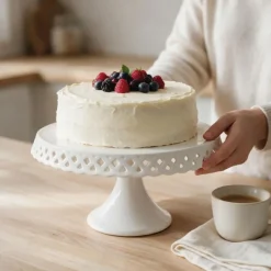 Présentoir gâteau en céramique dentelle fantaisie 25 cm