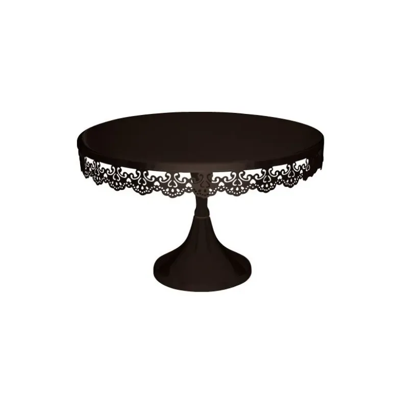 Présentoir gâteau noir broderie Ø 30 cm - hauteur 19 cm