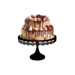 Présentoir gâteau noir broderie Ø 30 cm - hauteur 19 cm