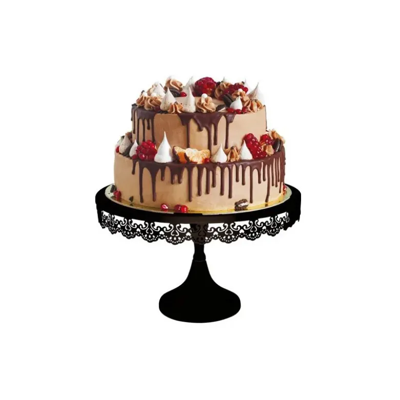 Présentoir gâteau noir broderie Ø 30 cm - hauteur 19 cm