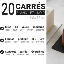 Supports cartonnés à gâteaux carrés blanc et noir (x20)