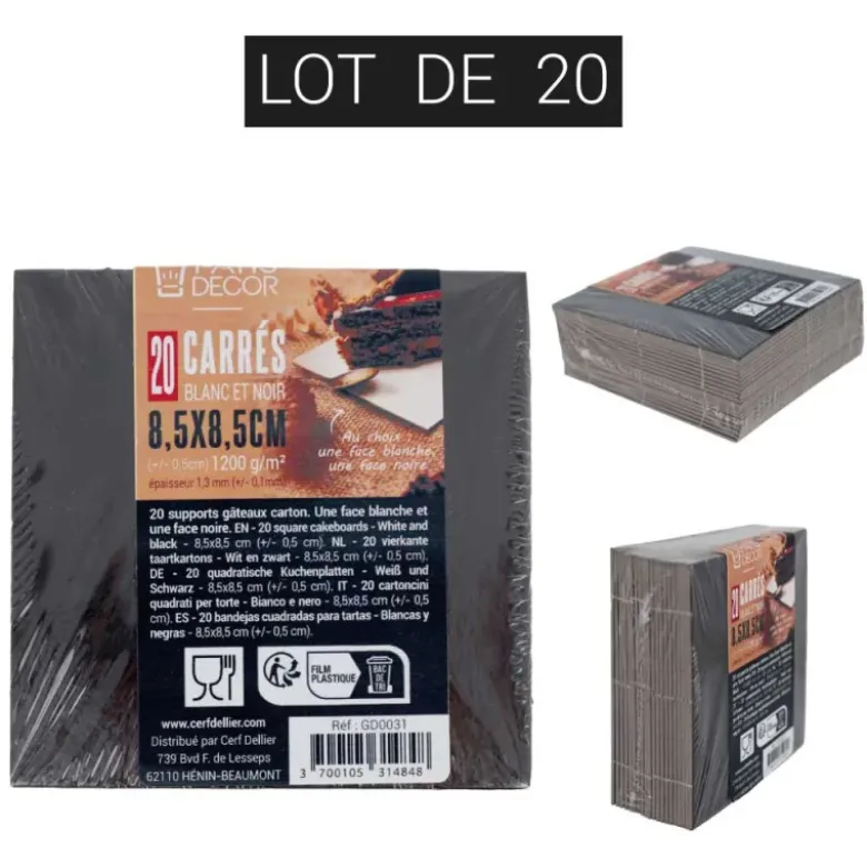 Supports cartonnés à gâteaux carrés blanc et noir (x20)